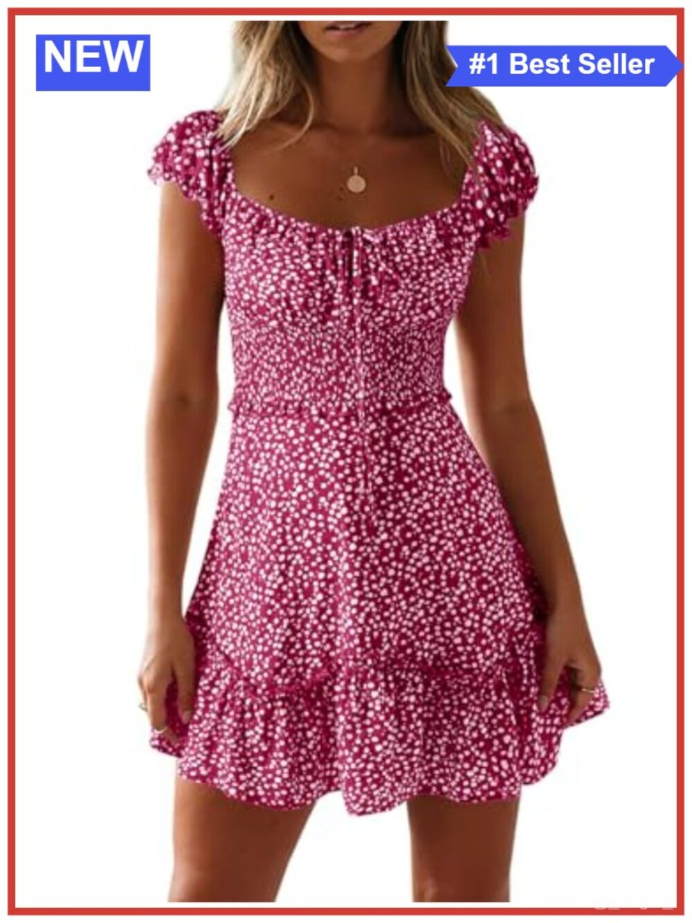 Womens Summer Floral Sundress Ruffle Sleeve Sweetheart Mini Dress